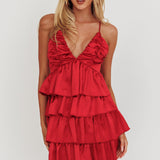 Heavenly Bliss Ruffle Mini Dress Red