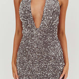 Stay Halter Neck Sequin Mini Dress Silver