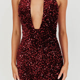 Stay Halter Neck Sequin Mini Dress Wine