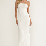 Metrics Strapless Frill Maxi Dress White