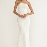 Metrics Strapless Frill Maxi Dress White
