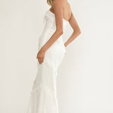 Metrics Strapless Frill Maxi Dress White