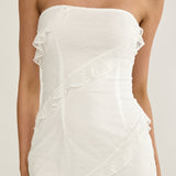 Metrics Strapless Frill Maxi Dress White