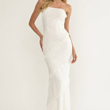 Metrics Strapless Frill Maxi Dress White
