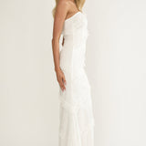Metrics Strapless Frill Maxi Dress White