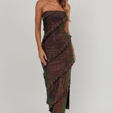 Metrics Strapless Frill Maxi Dress Black