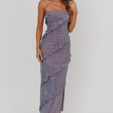 Metrics Strapless Frill Maxi Dress Blue