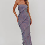 Metrics Strapless Frill Maxi Dress Blue