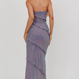 Metrics Strapless Frill Maxi Dress Blue