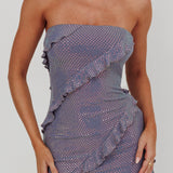 Metrics Strapless Frill Maxi Dress Blue