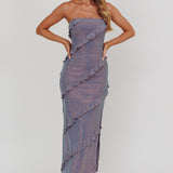 Metrics Strapless Frill Maxi Dress Blue