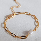Devotion Freshwater Pearl Paperclip Chain Bracelet Gold