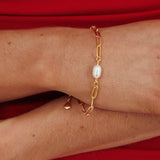 Devotion Freshwater Pearl Paperclip Chain Bracelet Gold