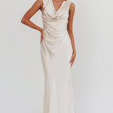 Chills Cowl Neck Satin Maxi Dress Champagne