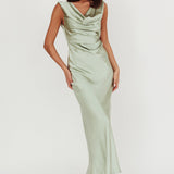 Chills Cowl Neck Satin Maxi Dress Sage