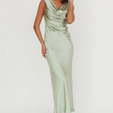 Chills Cowl Neck Satin Maxi Dress Sage