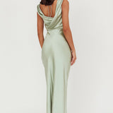 Chills Cowl Neck Satin Maxi Dress Sage