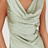 Chills Cowl Neck Satin Maxi Dress Sage