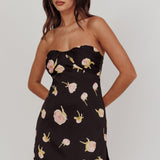 Sian Strapless Sweetheart Mini Dress Flowers Black