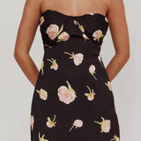 Sian Strapless Sweetheart Mini Dress Flowers Black