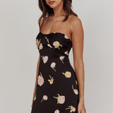 Sian Strapless Sweetheart Mini Dress Flowers Black