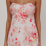 Sian Strapless Sweetheart Mini Dress Floral Pink
