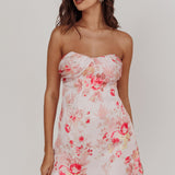 Sian Strapless Sweetheart Mini Dress Floral Pink