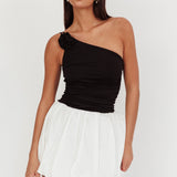 Corinthia One-Shoulder Bubble Mini Dress Black/White