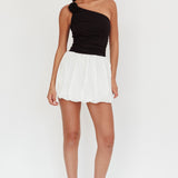 Corinthia One-Shoulder Bubble Mini Dress Black/White