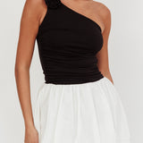 Corinthia One-Shoulder Bubble Mini Dress Black/White