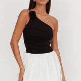 Corinthia One-Shoulder Bubble Mini Dress Black/White
