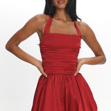 Angelico Halterneck Balloon Mini Dress Wine