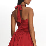 Angelico Halterneck Balloon Mini Dress Wine