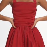 Angelico Halterneck Balloon Mini Dress Wine