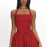 Angelico Halterneck Balloon Mini Dress Wine