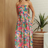 Sunday Dawn Strapless Maxi Dress Floral Pink