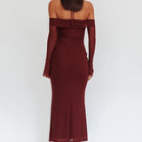 Numbers Game Off-Shoulder Halter Maxi Dress Chocolate