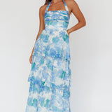 Seascape Halterneck Layered Maxi Dress Floral Blue