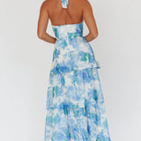 Seascape Halterneck Layered Maxi Dress Floral Blue