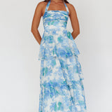 Seascape Halterneck Layered Maxi Dress Floral Blue