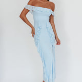 Flamenco Off-Shoulder Ruffle Maxi Dress Blue