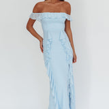 Flamenco Off-Shoulder Ruffle Maxi Dress Blue
