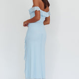 Flamenco Off-Shoulder Ruffle Maxi Dress Blue