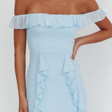 Flamenco Off-Shoulder Ruffle Maxi Dress Blue