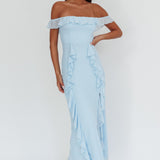 Flamenco Off-Shoulder Ruffle Maxi Dress Blue