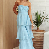 Top It Off Strapless Frill Trim Maxi Dress Blue