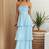 Top It Off Strapless Frill Trim Maxi Dress Blue