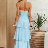 Top It Off Strapless Frill Trim Maxi Dress Blue
