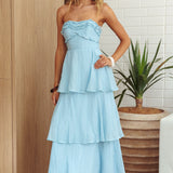Top It Off Strapless Frill Trim Maxi Dress Blue