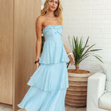 Top It Off Strapless Frill Trim Maxi Dress Blue